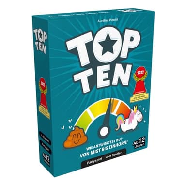 Asmodee - Jeux de cocktail, Top Ten, jeu de fête, nominé pour le jeu de l'année 2022, 4-9 joueurs, 12 ans et plus, 30 minutes, multicolore, Bun, Version Allemande