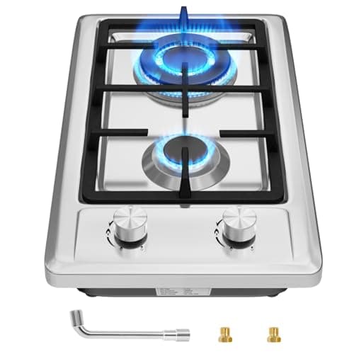 Plaque Gaz 2 Feux Inox, Plaque de Cuisson Gaz 2 feux Encastrable, Table Gaz 50cm, Convient pour le Gaz Naturel ou le Gaz Propane
