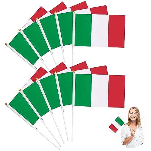 Drapeau de bâton d'Italie,Mini Drapeau Italien à Main,Lot de 10 drapeaux Italie à main Petit drapeau Italiefête,défilé,activités patriotiques,décoration de la maison
