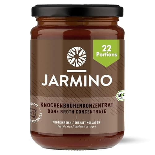 JARMINO Concentré de bouillon d'os de bœuf biologique, fabriqué en Allemagne, 220 g (22 portions), riche en collagène biologique