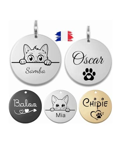 GEMOLIA Médaille personnalisée pour chien et chat - Gravure Laser En France - Étiquettes d'identification Personnalisées pour Chiens en acier inoxydable, Taille: S-M-L, Argent,Or,Or rose, Noir