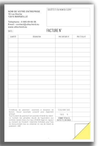 Factures - Commandes - Devis >AUTOCOPIANTES< >PERSONNALISÉES< - 1 bloc de 50 feuilles