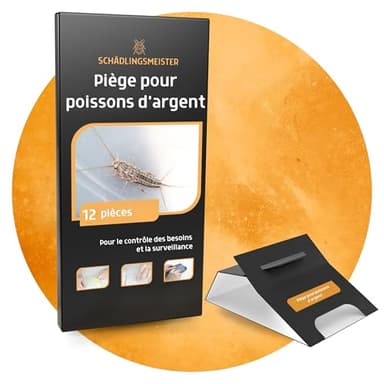 SCHÄDLINGSMEISTER Lot de 12 pièges à poissons d'argent – Kit économique – Moyen contre les poissons d'argent avec appât – Système de surveillance – Sans insecticide – Piège adhésif pour poissons