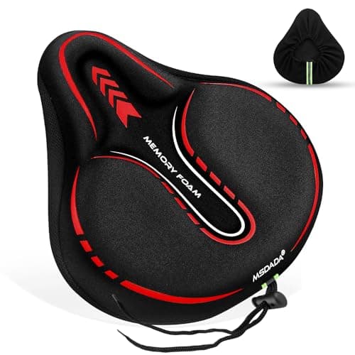 Housse de Selle de Vélo Rembourrée en Gel, Mousse Extra Douce, Large Housse de Selle Pour VTT, Vélo D'appartement, Vélo D'appartement, Peloton, Rembourrage de Selle Confortable Pour Homme Femme(Rouge)
