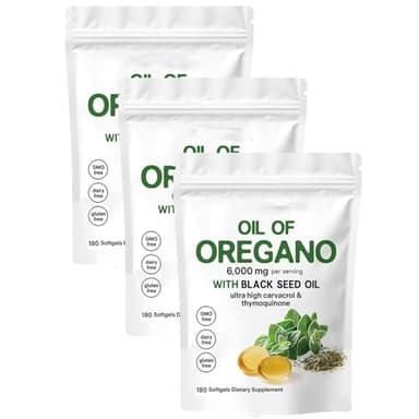 Huile d'origan gélules molles 2 en 1 6000 mg d'huile d'origan avec huiles de graines noires, capsules de supplément d'origan, immunité naturelle, faciles à avaler, riche en nutriments, expérience de