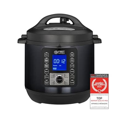 TZS First Austria Autocuiseur Multifonction 6L, Multicuiseur Electrique avec 12 Programmes, Fonction Maintien au Chaud et Minuterie Intégrée, Acier Inoxydable, 1000W, Cuiseur à riz, Gris/Noir
