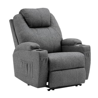 M MCombo Fauteuil de Relaxation électrique Fauteuil de Massage Fauteuil TV Fonction inclinable Chauffage par Vibrations Nouveau modèle 7061 (Tissu, Gris)
