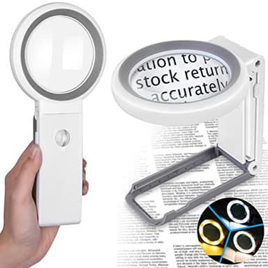 Loupe de Lecture, Loupe Lumineuse Grossissante sur Pied, Loupe Eclairante à Main avec 18 LED Lumière pour Lecture, Bijoux, Seniors, Malvoyant, Observation et Travaux Manuels Blanc