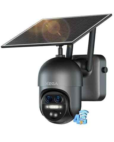 Xega 4G LTE 12X Zoom Hybride Caméra Surveillance Solaire Exterieure sans Fil,2K PTZ Double Objectif Caméra avec Carte SIM, 10400mAh Batteries,AI Détection Humaine/PIR,30m Vision Nocturne Couleur,IP66