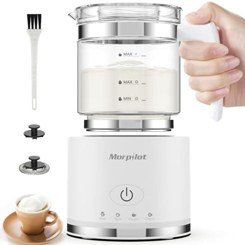 Morpilot Mousseur à Lait Électrique 4 en 1, Grande Capacité 500ml 600W Milk Frother en Verre à Mousse de Lait Chaude et Froide et Lait Chaud, Emulsionneur de Lait Divisé pour Cappuccino Macchiato