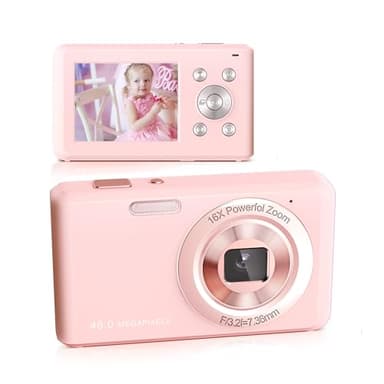 Appareil Photo Numérique,Appareil Photo Compact HD 1080P avec Carte de 32 Go, 48MP Appareil Photo 16X Zoom Numérique Appareil Photo Numérique pour Adolescents,Débutants (Rose