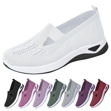 Chaussure Orthopédique Femme Ete en Maille Légères Et Respirantes Basket sans Lacet Femme Chaussures De Marche Slipins Chaussons Femme Sneakers Blanche Mode Et Sport Running De Randonnée Tennis