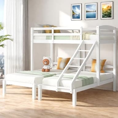 Seyakany Lit Triple 90x200cm, lit superposé 3 Places avec échelle latérale pour Enfants et Adolescents, Blanc