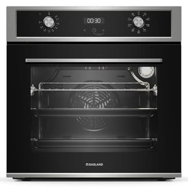 GASLAND ES609321DSH Four à encastrer, 70L, autarcique, four électrique avec 9 fonctions four, triple vitrage, tiroir télescopique et sélecteur rotatif escamotable, air chaud, inox, sécurité enfant