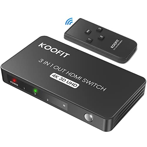 Switch HDMI 4K 60Hz, KOOFIT Multiprise Multi HDMI Commutateur Switch 3 Entrées 1 Sortie, Commutateur avec Télécommande Supporte 4K 3D UHD, Multi Splitter pour PS5, PS4, Lecteur Blu-Ray, DVD, Xbox, PC