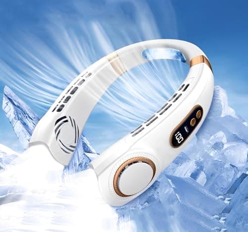 Ventilateur de Cou Portable, Mini Ventilateur USB Silencieux Sans Pale, Ventilateur Portable Cou Rechargeable, Petit Ventilateur Cou Batterie 4000mAh, 5 Vitesses, pour Bureau, Domicile,Voyage, Blanc