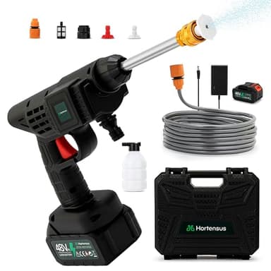 Hortensus Mini Nettoyeur Haute Pression – Pistolet Haute Pression Portable sans Fil avec Batterie et Accessoires – Nettoyeur Puissant pour Voiture, Terrasse et Jardin