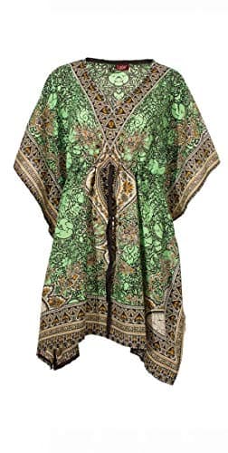 Kaftan Court Oriental Style Tunique Boubou Africaine Robe Cours ete Kaftan djellaba Femme Boheme Tunique Plage Beachwear Oversize Tunique Caftan (Vert, Taille Unique)