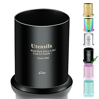 Berglander Porte-ustensiles, porte-ustensiles de cuisine en acier inoxydable pour comptoir, porte-ustensiles, organisateur d'ustensiles de cuisine Crock (noir mat)