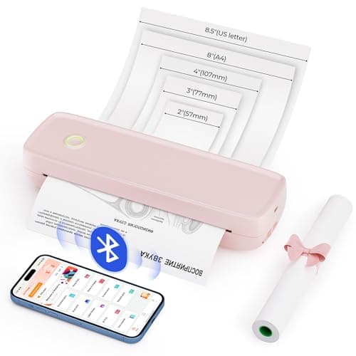 MUNBYN ITP04 Imprimante Thermique A4 Kit, Imprimante sans Encre Bluetooth Portable pour Le Voyage, Compatible avec Les Téléphones et Ordinateurs Portables Android et iOS, Rose