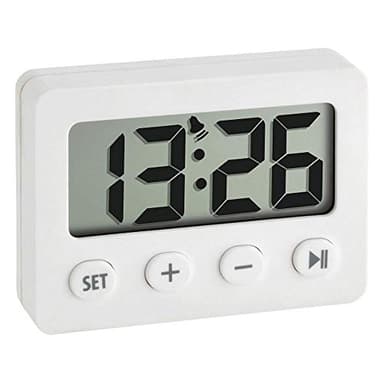 TFA Dostmann Réveil numérique, 60.2014.02, minuterie et chronomètre, Fonction réveil, revêtement en Caoutchouc, Blanc