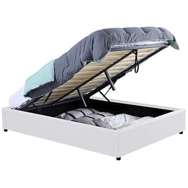 IDMarket - Lit Coffre Double Miami avec sommier 140 x 190 cm PVC Blanc