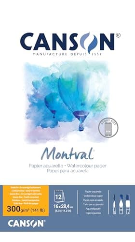 CANSON Montval - Bloc 12 feuilles papier aquarelle grain fin - 16 x 28.4cm - 300g/m², Blanc