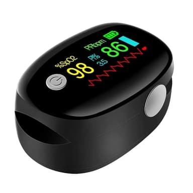 Oxymètre de Doigt - Mesure SpO2 et Fréquence Cardiaque en 3-5 Secondes - Écran LCD Couleur - Saturomètre Portable avec Précision Clinique (Noir)