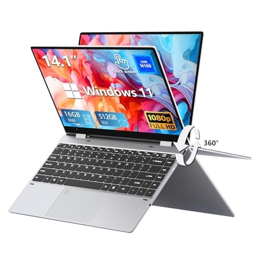 14,1" Ordinateur Portable 2 en 1, Windows 11 PC Portable 16 Go LPDDR4 512 Go SSD, PC Portable N100 CPU, Laptop avec Clavier Rétroéclairé Déverrouillage Empreinte, 360°Flip IPS Tactile Écran 1080P