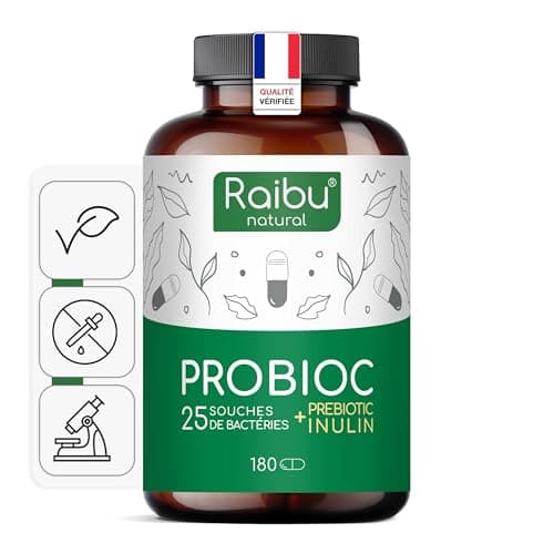 Probiotique Flore Intestinale - 60 Milliards UFC/Jour, 25 Souches de Bactéries avec de l'Inuline, 180 gélules Probiotiques - Concentration Maximale, Lactobacillus Gasseri et Bifidobacterium