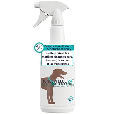 Hundepflege24 Destructeur d'odeur & détachant en Spray 1 Litre - Action extrêmement Efficace Contre Urine, excréments, vomissures et salive de Chiens et Chats - Neutraliseur d'odeur & nettoyant