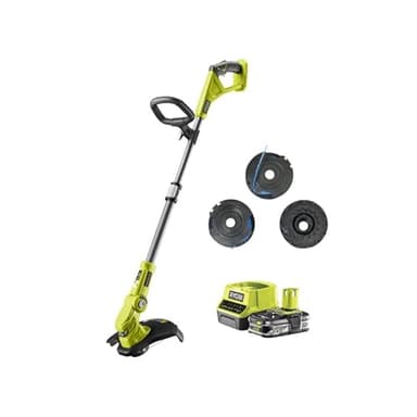 RYOBI Tondeuse à fil 18V OnePlus RLT183225FPK3 - Batterie 2.5 Ah - Chargeur 2 Ah - 3 Bobines Simple Fil - Vert - Rustique - Alimenté par pile