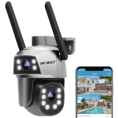 GENBOLT PTZ Caméra Surveillance Extérieur avec PoE, 2.4&5Ghz WiFi Caméra IP CCTV Extérieur Double Objectif & Double Vue avec Couleur Nocturne, Suivi Auto, Détection Humaine, Panoramique et Inclinaison