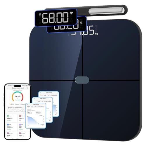 Pèse Personne Impédancemètre, Healthkeep Balance Connectée WIFI & Bluetooth avec 8 Electrodes Haute Précision 46 Données Corporelle pour App Incluse Andriod et iOS, Capacité 180kg/400lb, 30x30cm