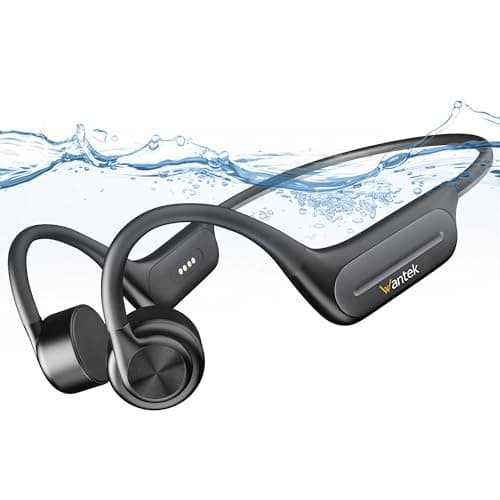 Wantek Casque Conduction Osseuse,Open Ear Casque Bluetooth sans Fil,Écouteur Natation IP68 Etanche,Mémoire MP3 32G Intégrée,8 Heures de Jeu,pour Course à Pied,Natation,Cyclisme,Fitness