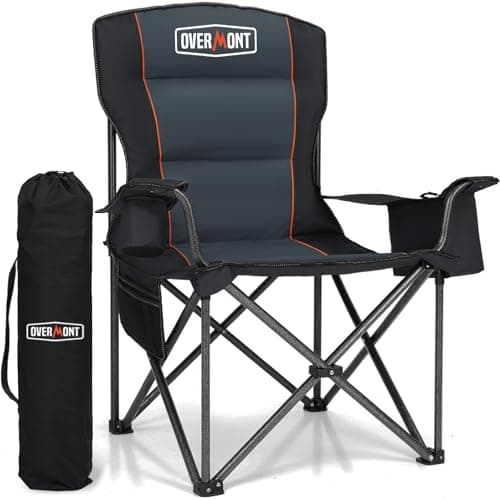 Overmont Chaise de Camping Pliante Portable avec Poche Isotherme, Porte-gobelet, Réglables Siège Chaise avec Sac de Transport, Chaise Rembourrée pour Voyages en Plein Air Plage Pique-niques Randonnée