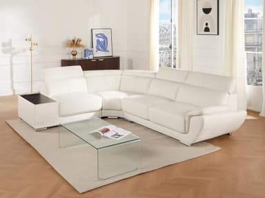 Vente-unique - Canapé d'angle en Cuir NAHIA - Blanc - Angle Gauche
