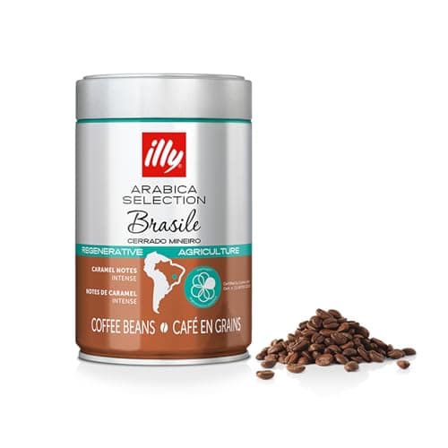 illy, Café en Grains Arabica Selection Brésil Cerrado Mineiro, 100% Arabica avec des Notes de Caramel et de Fruits Secs, Saveur Intense, 1 Boîte de 250g