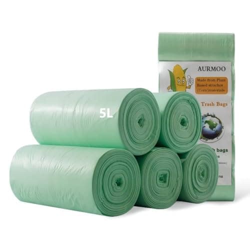 AURMOO 200 Sacs Poubelle Biodégradables, 5L Sacs à Ordures de Cuisine, Sac de Déchets Alimentaires, Organiques, Recyclé, Pour Cuisine, Maison, Bureau (W32xH35cm, Vert)