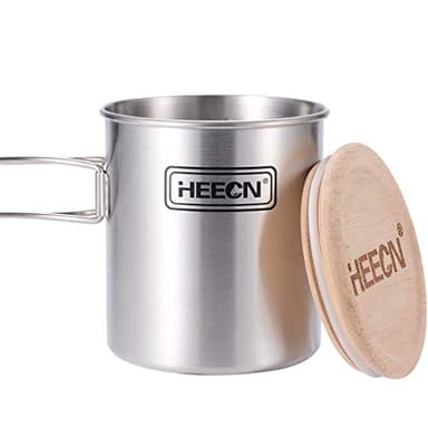 HEECN® Coupe de feu de camp - Gobelet acier poignée pliante - Tasse metalique armée - Randonnée homme popote