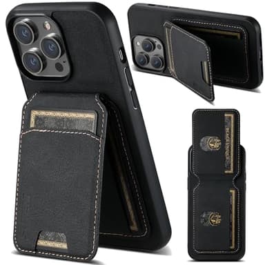 PhyWhale Étui portefeuille magnétique de luxe en cuir synthétique avec fonction support pour iPhone 14 Pro Max, coupe ajustée, style business rétro, noir