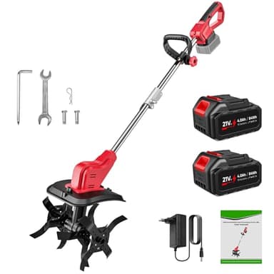 Motobineuse Électrique, 21V Motoculteur Électrique sans Fil avec 2 × 4.0Ah Batterie, Trois Types de Lames, Interrupteur à Double Sécurité, 30CM Largeur et 22CM Profondeur, pour Jardinage et Cultivate
