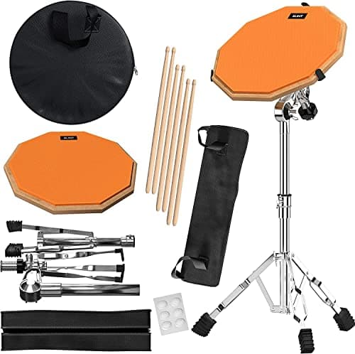 Slint Kit Drum Pad - Set Pad Batterie avec Deux Surfaces Différentes - Pad de Batterie Musique Silencieux Double Face de 30 cm et Caisse Claire de 10 cm - Pad avec Support et Baguettes Batterie