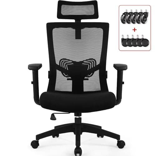 Daccormax Chaise Bureau Ergonomique, Fauteuil de Bureau Confortable à roulettes, Siège Inclinable Pivotant, Accoudoirs Réglables, Appui-Tête Ajustable 11cm, Support Lombaire Réglable, Noir