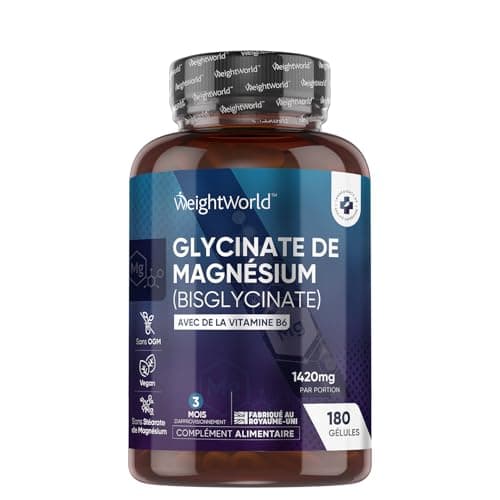 Magnésium Glycinate (Magnesium Bisglycinate) + Vitamine B6 Haute Dose 1420 mg, 180 Gélules Vegan 3 Mois - Fatigue, Stress, Équilibre Hormonal (EFSA), Magnésium Forte Absorption Optimale, Sans Gluten