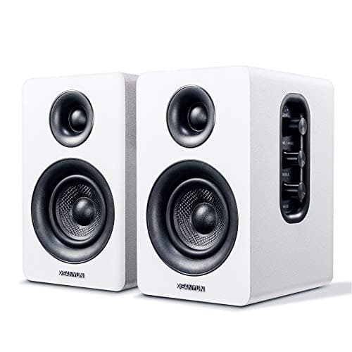 Sanyun SW208 Lot de 2 enceintes d'étagère Bluetooth actives 3" - 60 W - Codec aptX - DAC 24 bits intégré - Son 3D Surround dynamique - Moniteur PC - Blanc