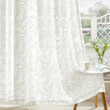 MIULEE Rideaux Voile Rideaux avec Motifs de Feuilles Semi-Transparents avec œillets Curtains Echarpes pour Salon Chambre à Coucher Chambre 2pcs. 140x240cm(L X H) Blanc
