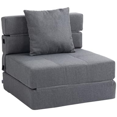 HOMCOM Fauteuil Convertible 1 Place Fauteuil lit chauffeuse 1 Place - Coussin déhoussable Inclus - Chaise de Sol pour invités, Salon, Charge 120 kg, Gris foncé