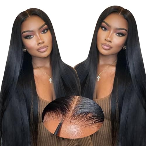 Oxeyegirl 18 Pouces 9x6 Straight 200% Densité Perruque Femme Naturelle Brésilien Perruque Naturel Humaine Sans Colle Cheveux Humain Glueless Wear and Go Wig Human Hair Pre Plucked Pre Cut(46cm)