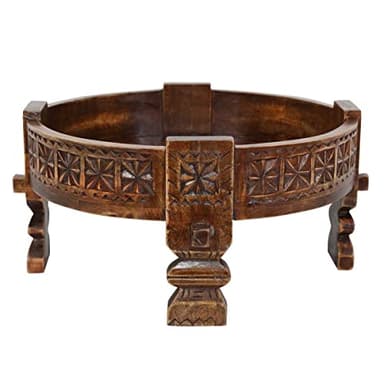 Casa Moro Table d'appoint orientale Rakim marron Ø 50 cm rond x hauteur 26 cm en bois massif sculpté à la main dans un aspect antique | Table basse marocaine | Canapé boho | MA44-31
